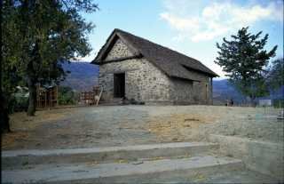 Kyperounta, the Chapel of the Holy Cross, 1521, during restoration work in 1994, before the setting up of the museum.